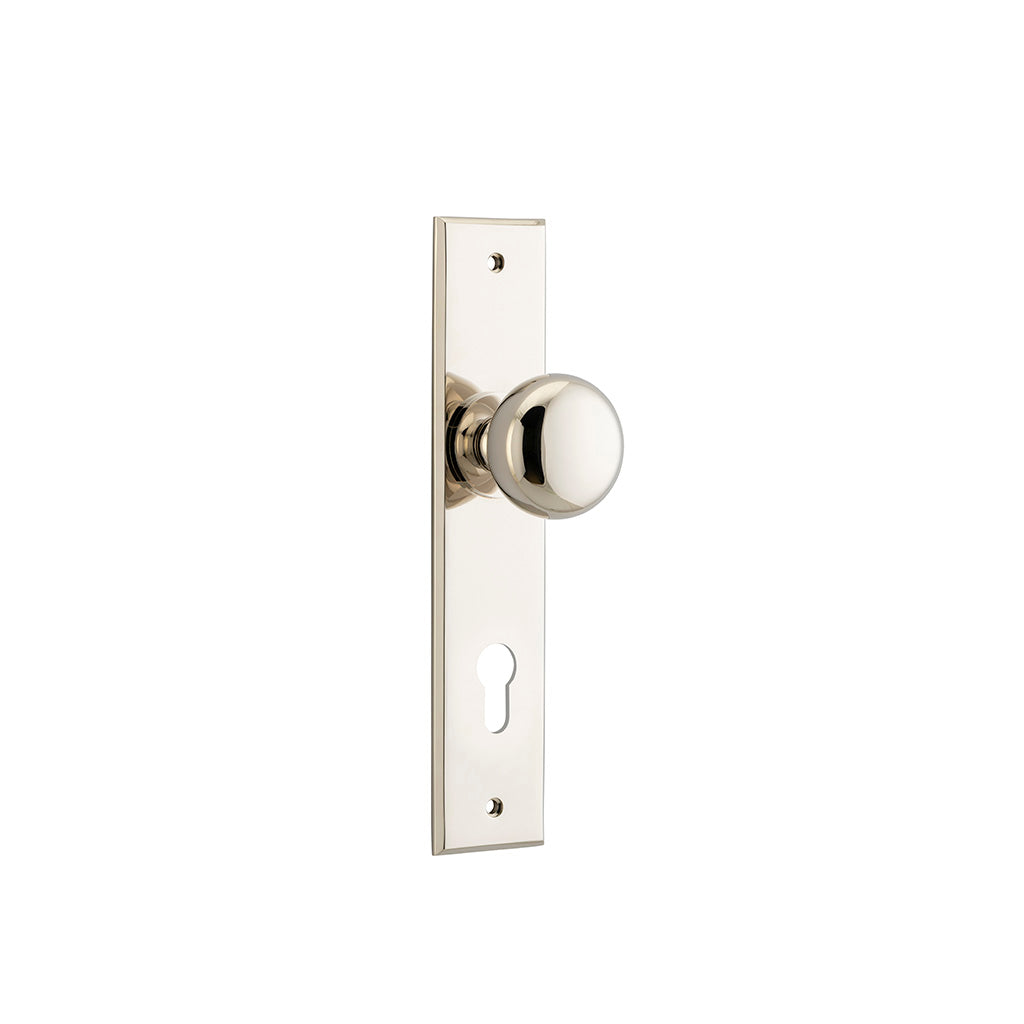 Cambridge Knob - Chamfered Backplate Polished Nickel / Entrance / Lever Set Only