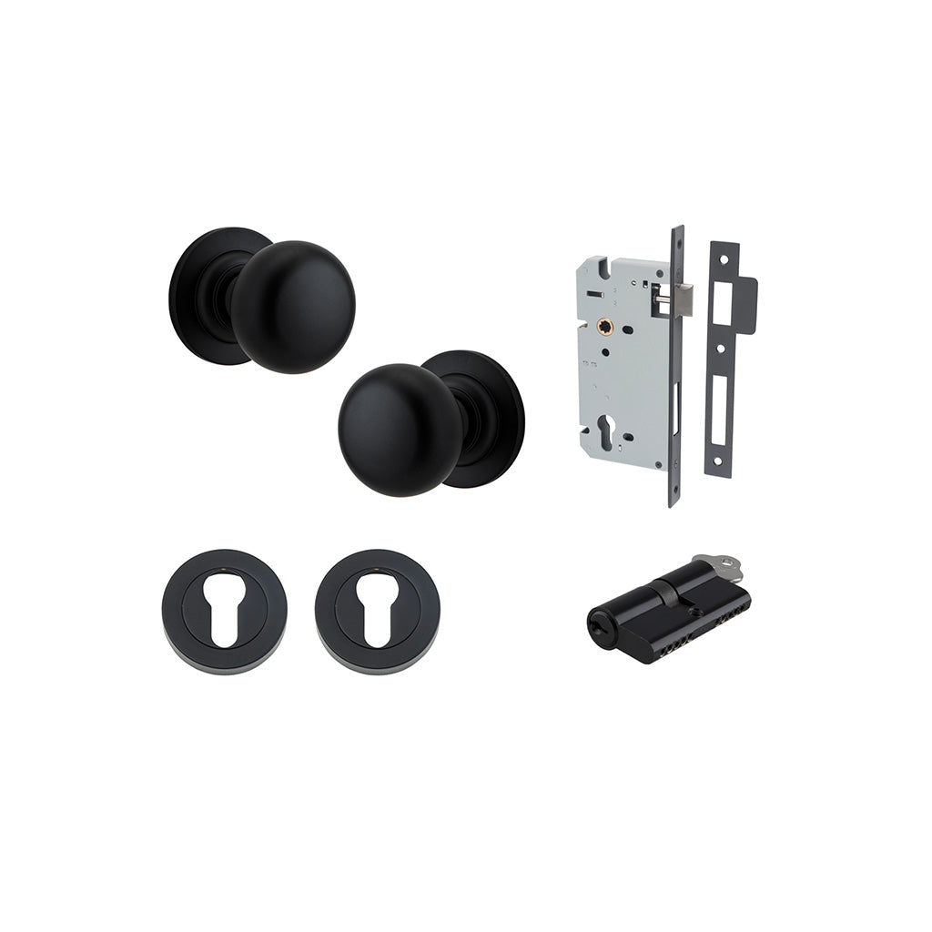 Cambridge Knob - Round Rose Matt Black / Entrance / Entrance Kit Dual Function (Key-Key)