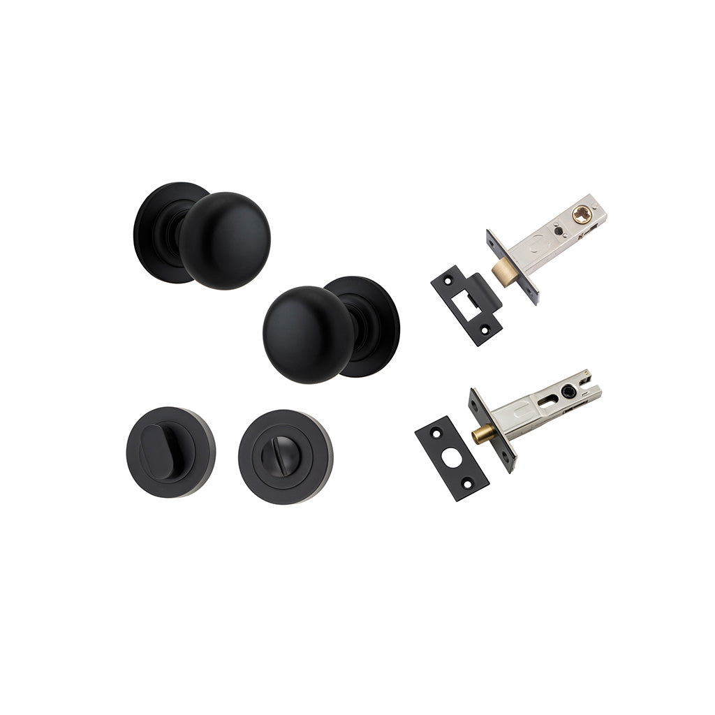 Cambridge Knob - Round Rose Matt Black / Privacy / Separate Privacy Kit
