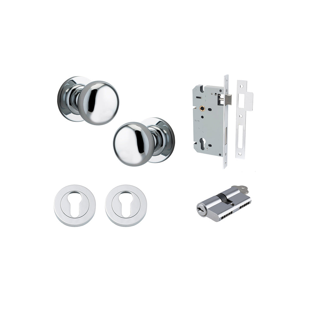 Cambridge Knob - Round Rose Polished Chrome / Entrance / Entrance Kit Dual Function (Key-Key)