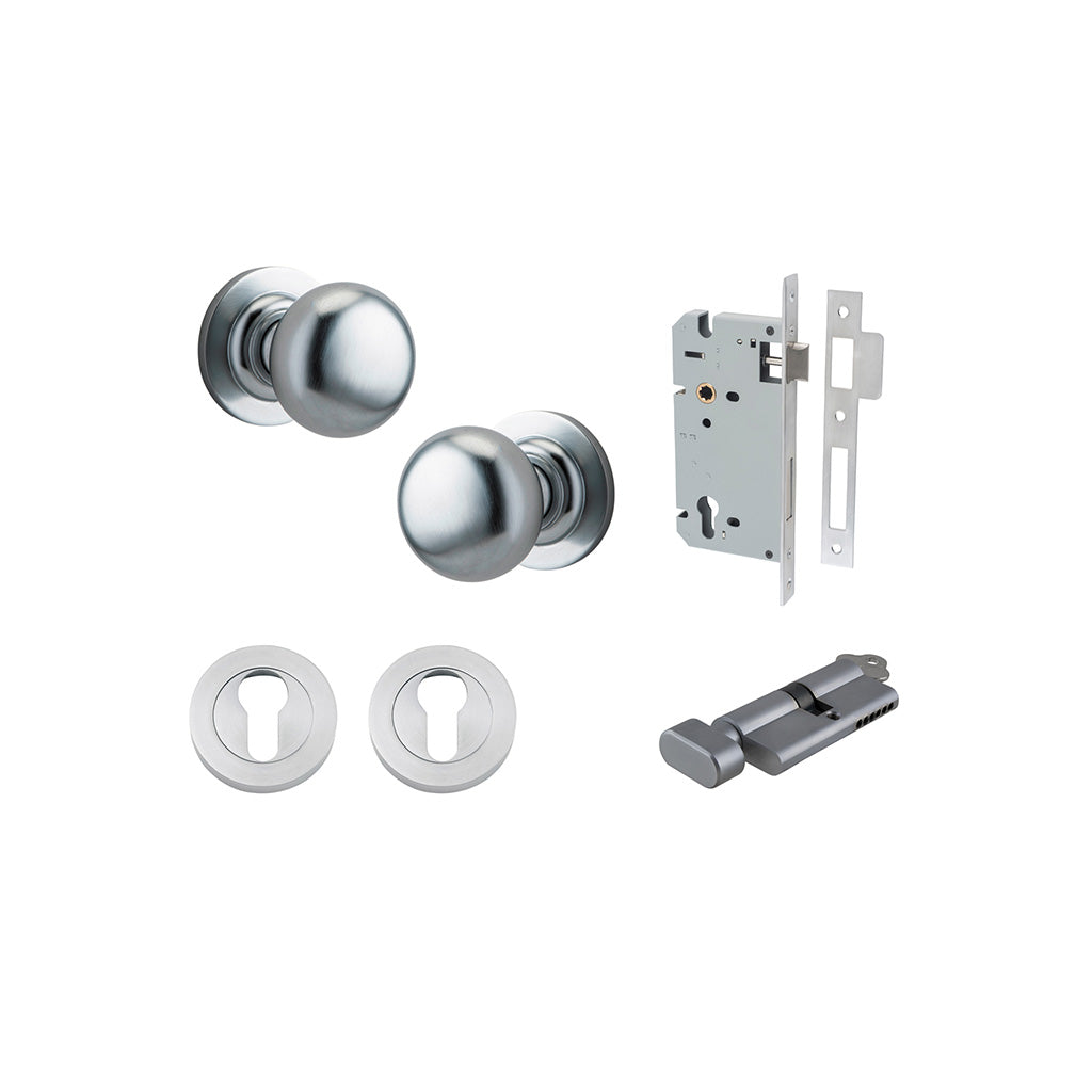 Cambridge Knob - Round Rose Brushed Chrome / Entrance / Entrance Kit (Key-Thumb)