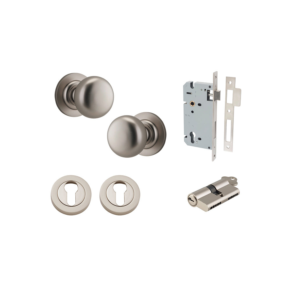 Cambridge Knob - Round Rose Satin Nickel / Entrance / Entrance Kit Dual Function (Key-Key)