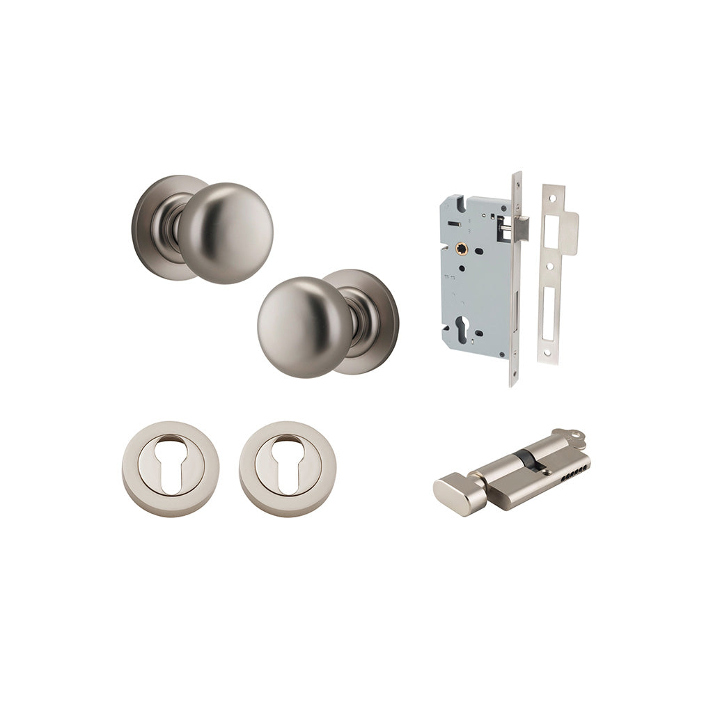 Cambridge Knob - Round Rose Satin Nickel / Entrance / Entrance Kit (Key-Thumb)