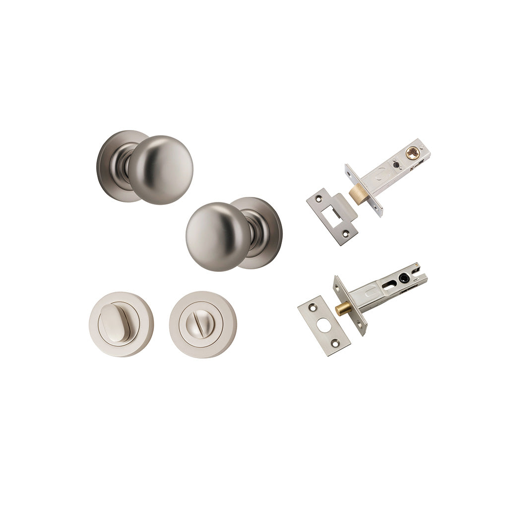 Cambridge Knob - Round Rose Satin Nickel / Privacy / Separate Privacy Kit