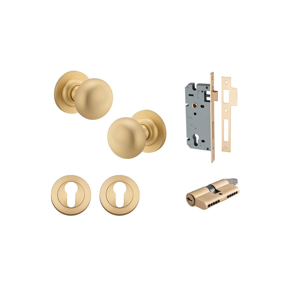 Cambridge Knob - Round Rose Brushed Brass / Entrance / Entrance Kit Dual Function (Key-Key)