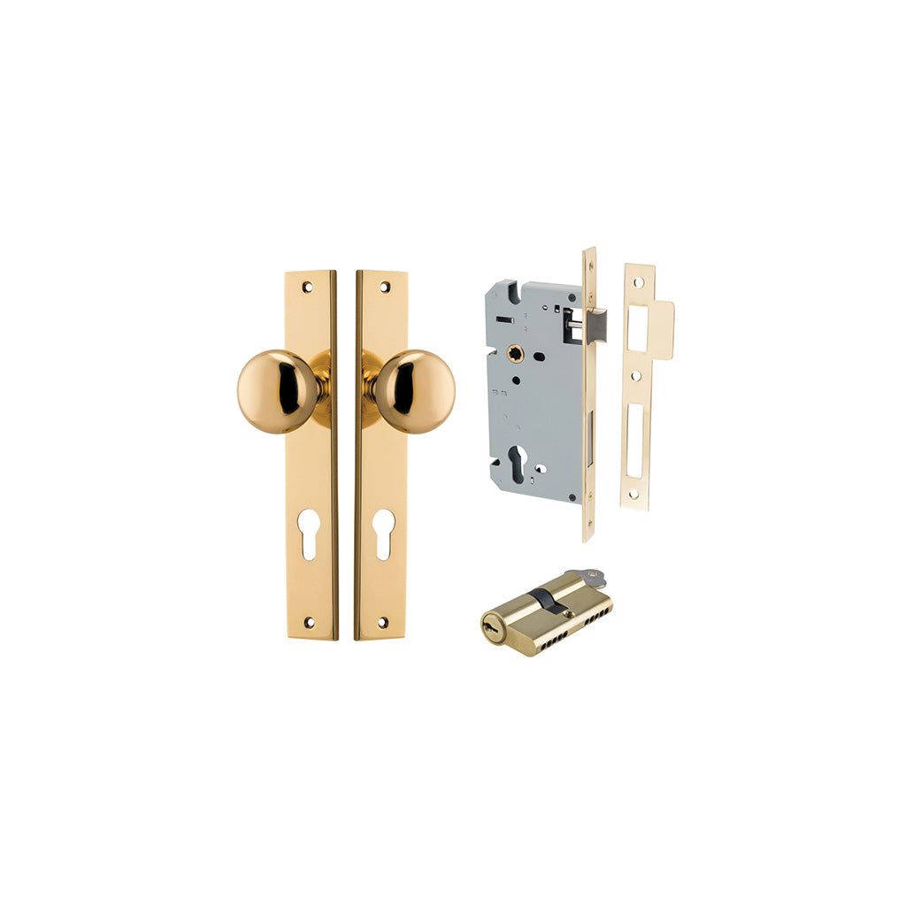 Cambridge Knob - Rectangular Backplate Polished Brass / Entrance / Entrance Kit Dual Function (Key-Key)