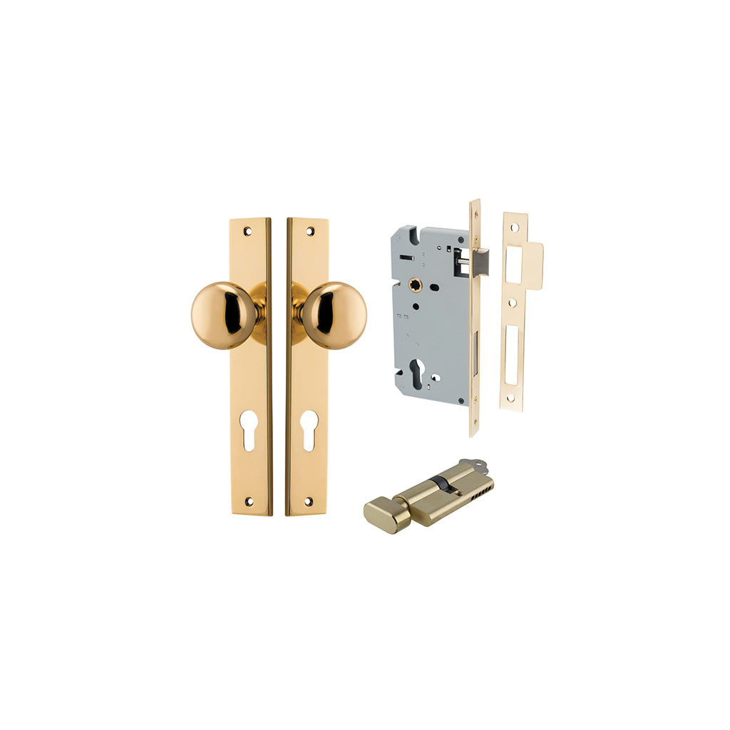 Cambridge Knob - Rectangular Backplate Polished Brass / Entrance / Entrance Kit (Key-Thumb)