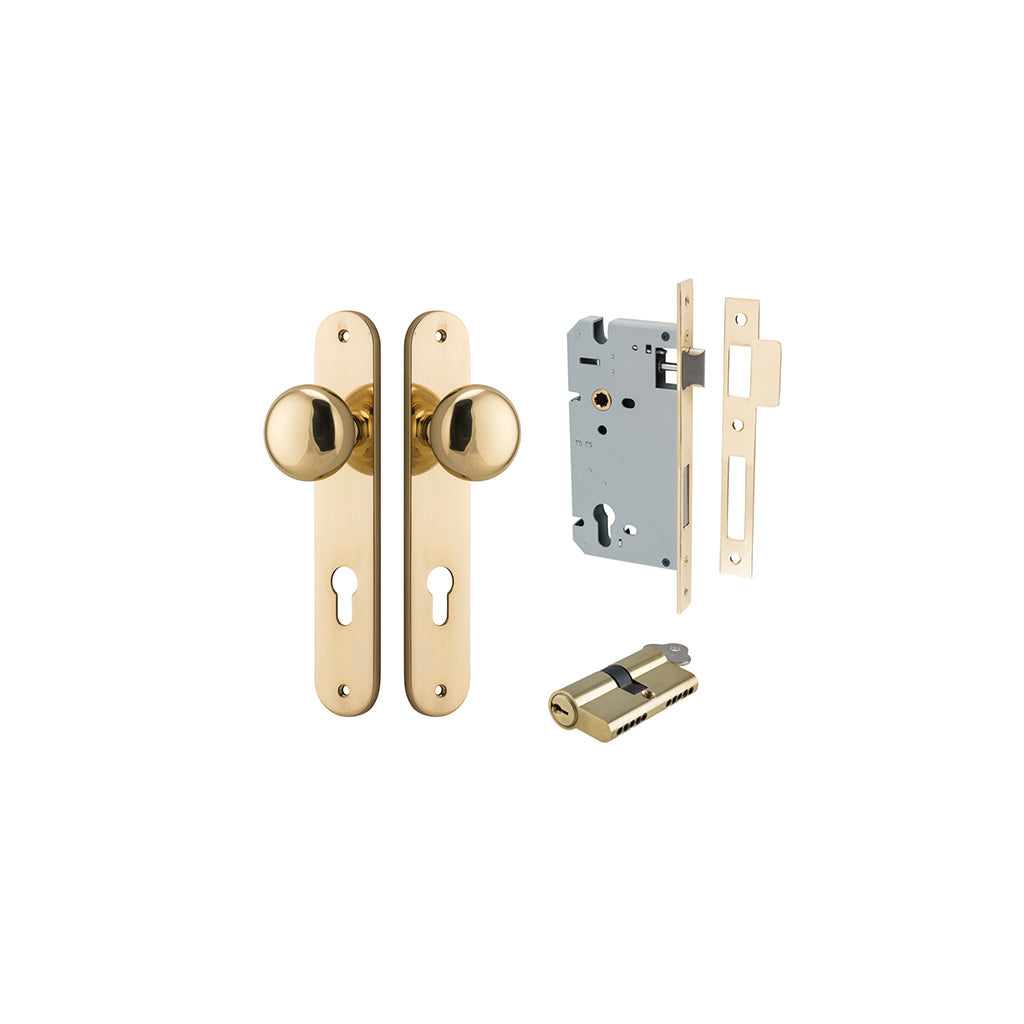 Cambridge Knob - Oval Backplate Polished Brass / Entrance / Entrance Kit Dual Function (Key-Key)