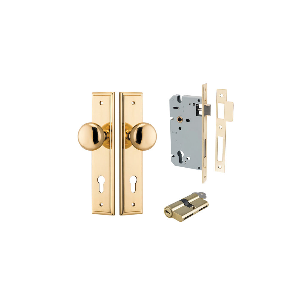 Cambridge Knob - Stepped Backplate Polished Brass / Entrance / Entrance Kit Dual Function (Key-Key)