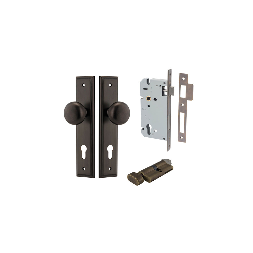 Cambridge Knob - Stepped Backplate Signature Brass / Entrance / Entrance Kit (Key-Thumb)