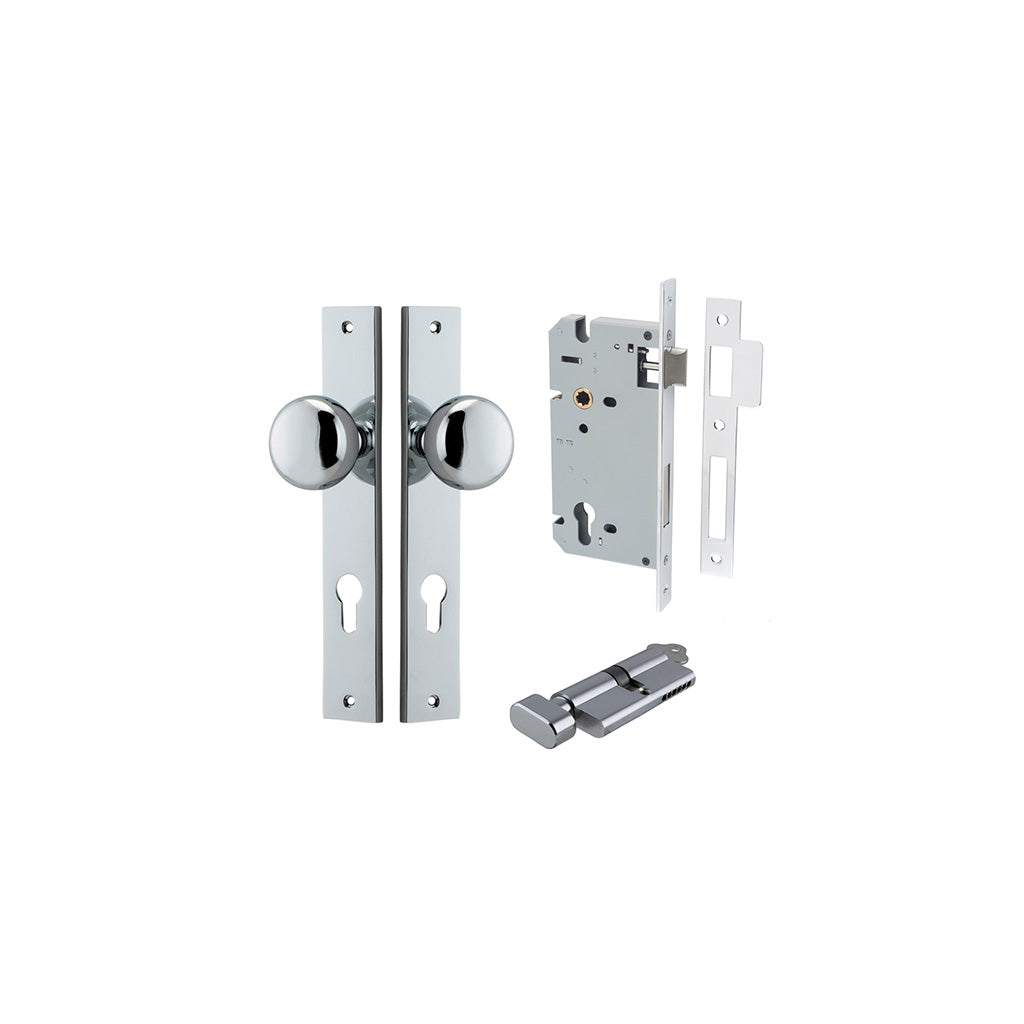 Cambridge Knob - Rectangular Backplate Polished Chrome / Entrance / Entrance Kit (Key-Thumb)