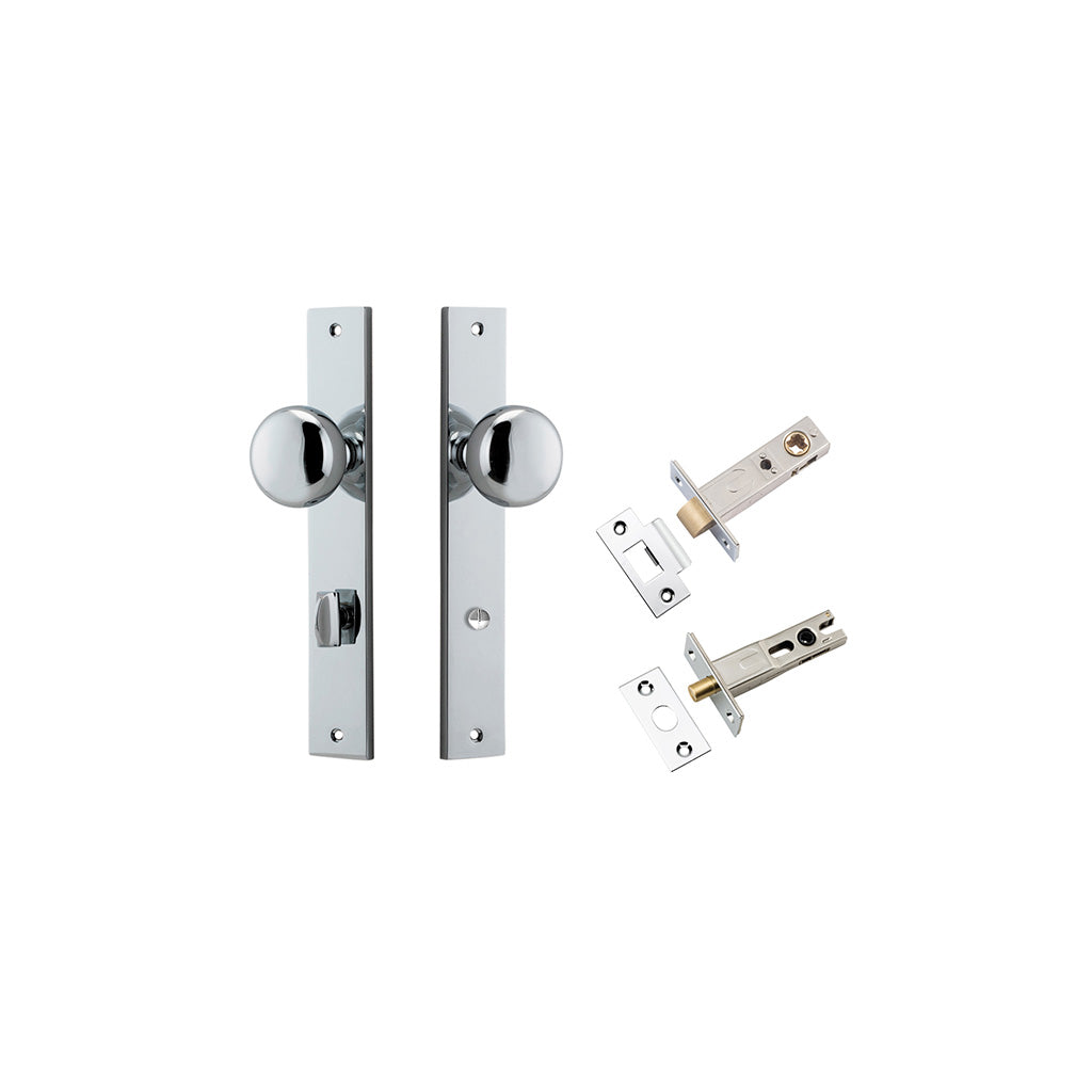 Cambridge Knob - Rectangular Backplate Polished Chrome / Privacy / Separate Privacy Kit