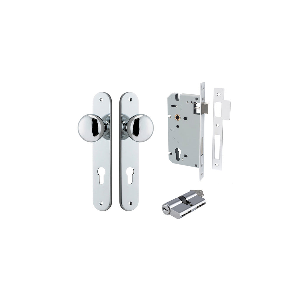Cambridge Knob - Oval Backplate Polished Chrome / Entrance / Entrance Kit Dual Function (Key-Key)