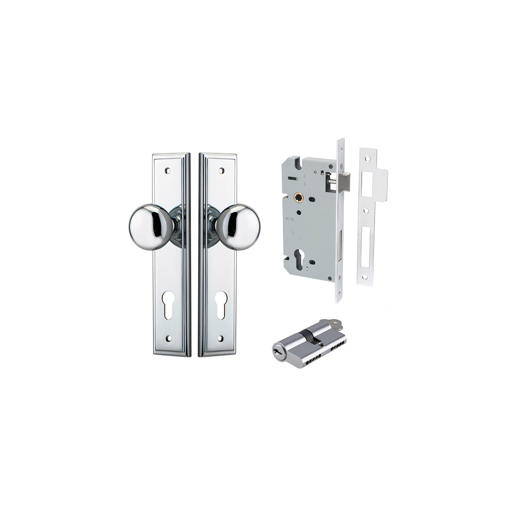 Cambridge Knob - Stepped Backplate Polished Chrome / Entrance / Entrance Kit Dual Function (Key-Key)