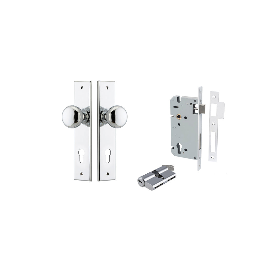 Cambridge Knob - Chamfered Backplate Polished Chrome / Entrance / Entrance Kit Dual Function (Key-Key)