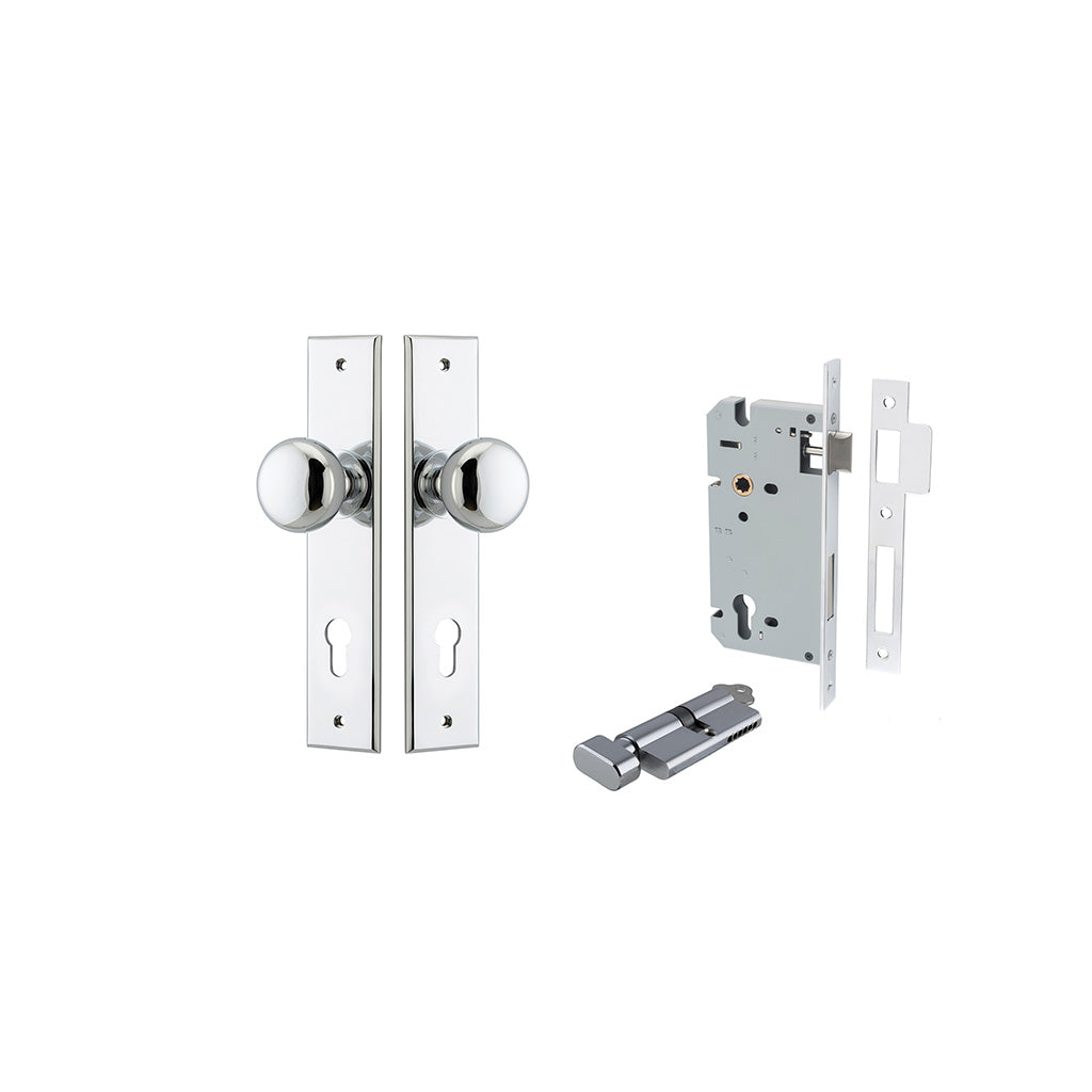 Cambridge Knob - Chamfered Backplate Polished Chrome / Entrance / Entrance Kit (Key-Thumb)