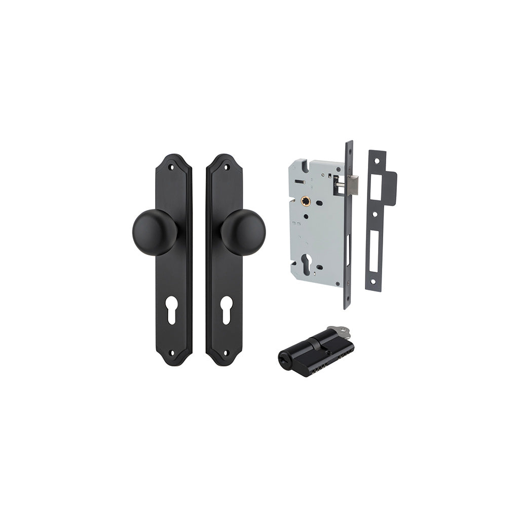 Cambridge Knob - Shouldered Backplate Matt Black / Entrance / Entrance Kit Dual Function (Key-Key)