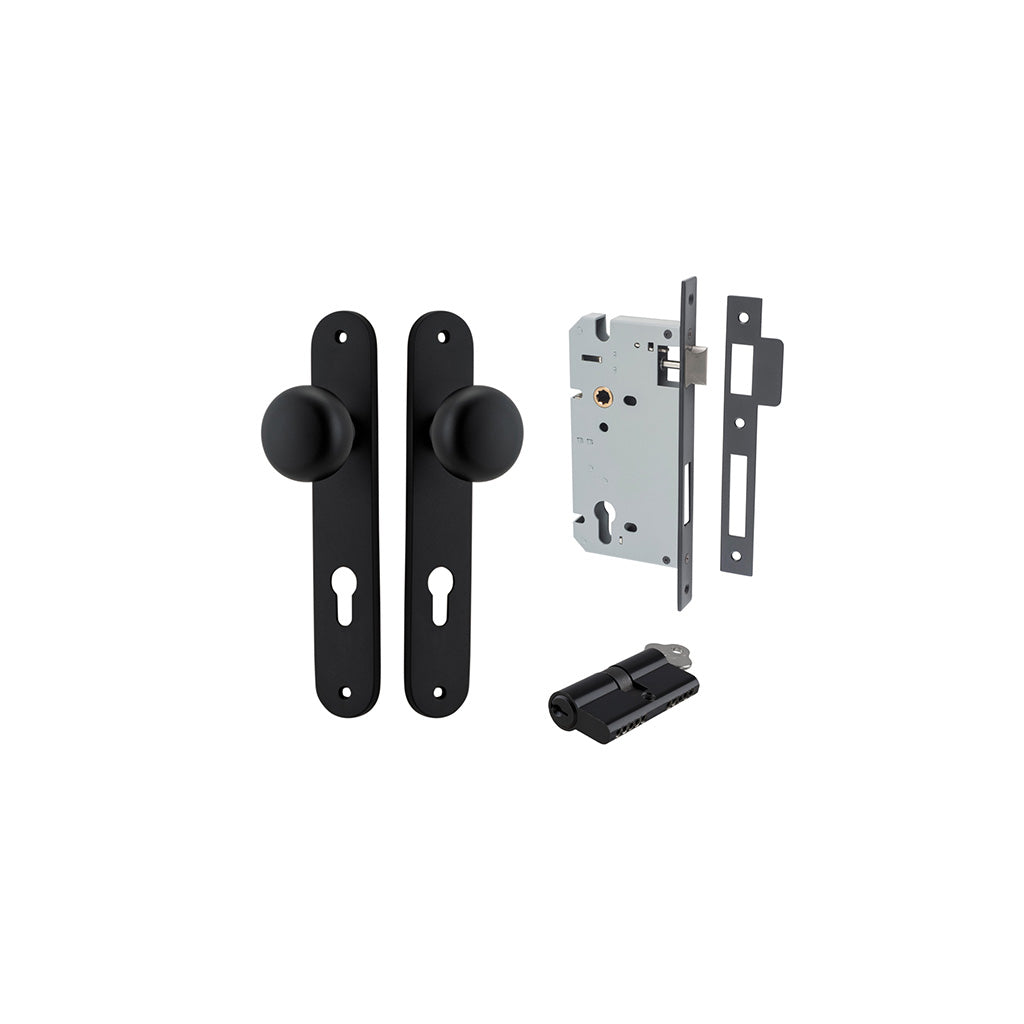 Cambridge Knob - Oval Backplate Matt Black / Entrance / Entrance Kit Dual Function (Key-Key)