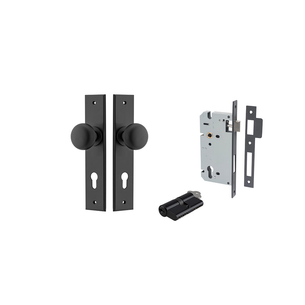 Cambridge Knob - Chamfered Backplate Matt Black / Entrance / Entrance Kit Dual Function (Key-Key)