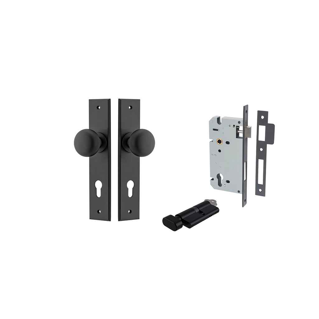 Cambridge Knob - Chamfered Backplate Matt Black / Entrance / Entrance Kit (Key-Thumb)