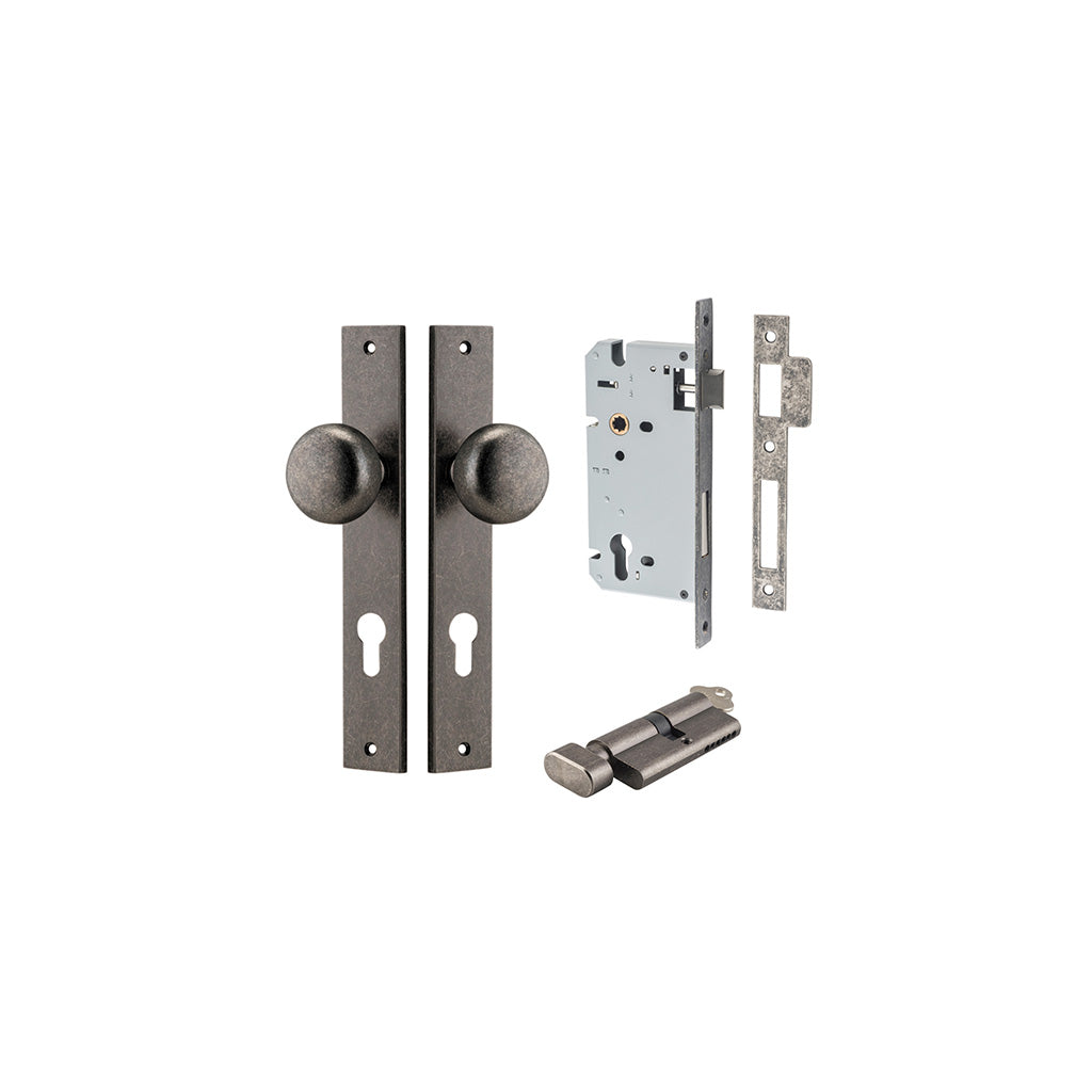 Cambridge Knob - Rectangular Backplate Distressed Nickel / Entrance / Entrance Kit (Key-Thumb)