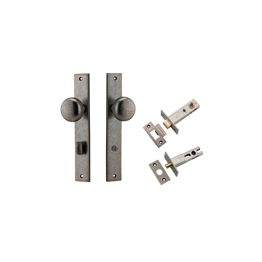 Cambridge Knob - Rectangular Backplate Distressed Nickel / Privacy / Separate Privacy Kit