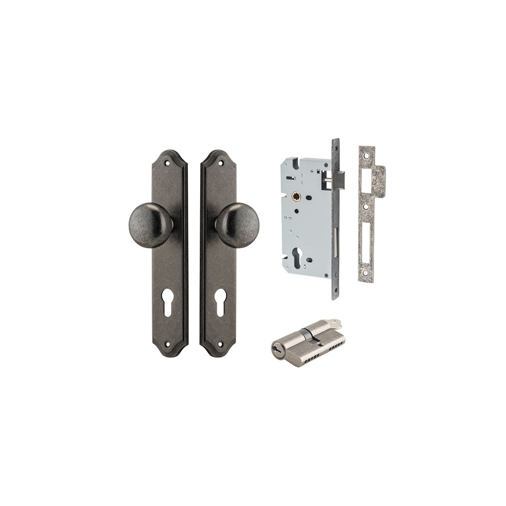 Cambridge Knob - Shouldered Backplate Distressed Nickel / Entrance / Entrance Kit Dual Function (Key-Key)