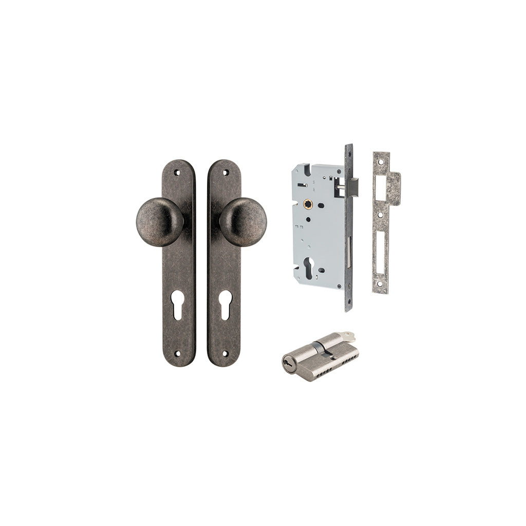 Cambridge Knob - Oval Backplate Distressed Nickel / Entrance / Entrance Kit Dual Function (Key-Key)
