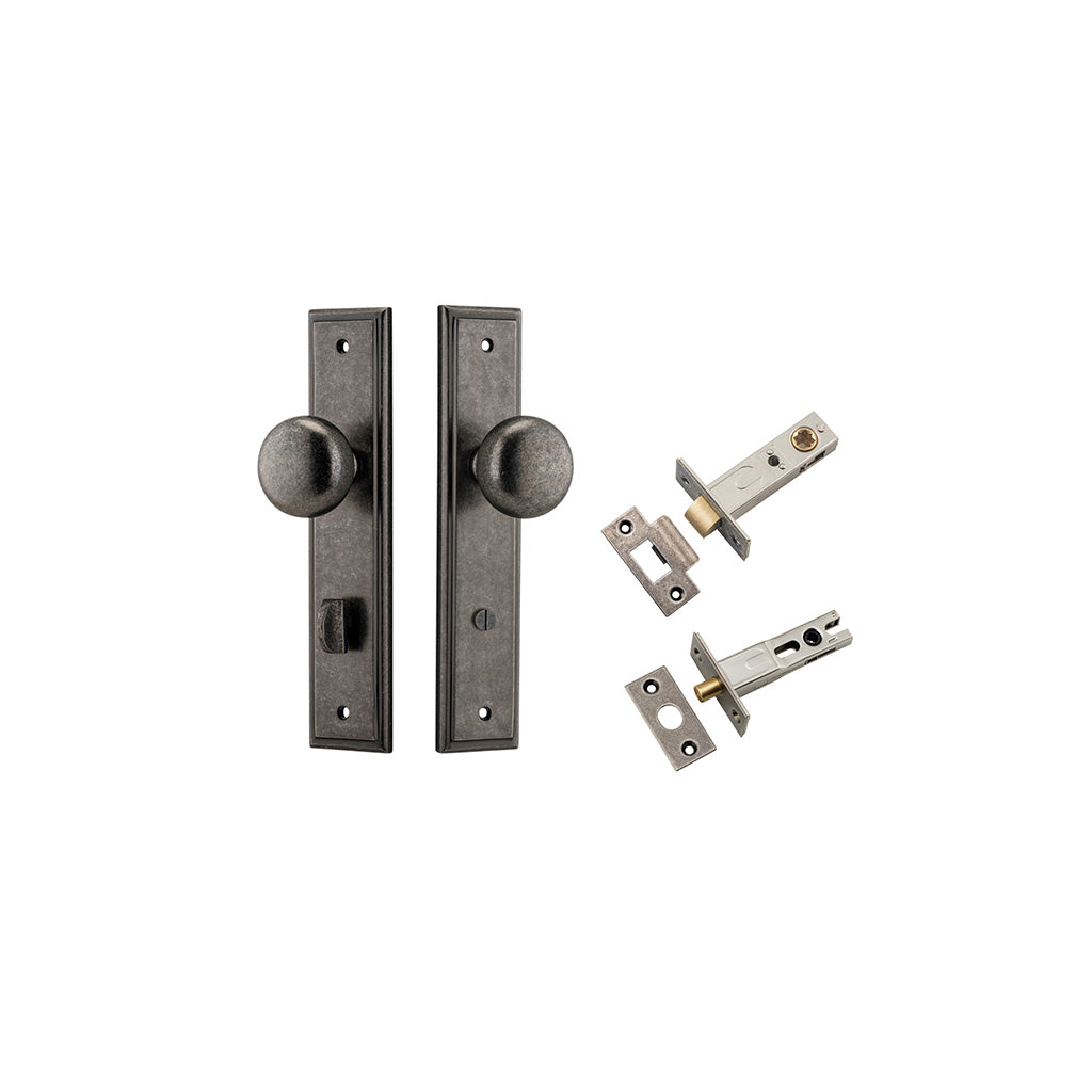 Cambridge Knob - Stepped Backplate Distressed Nickel / Privacy / Separate Privacy Kit