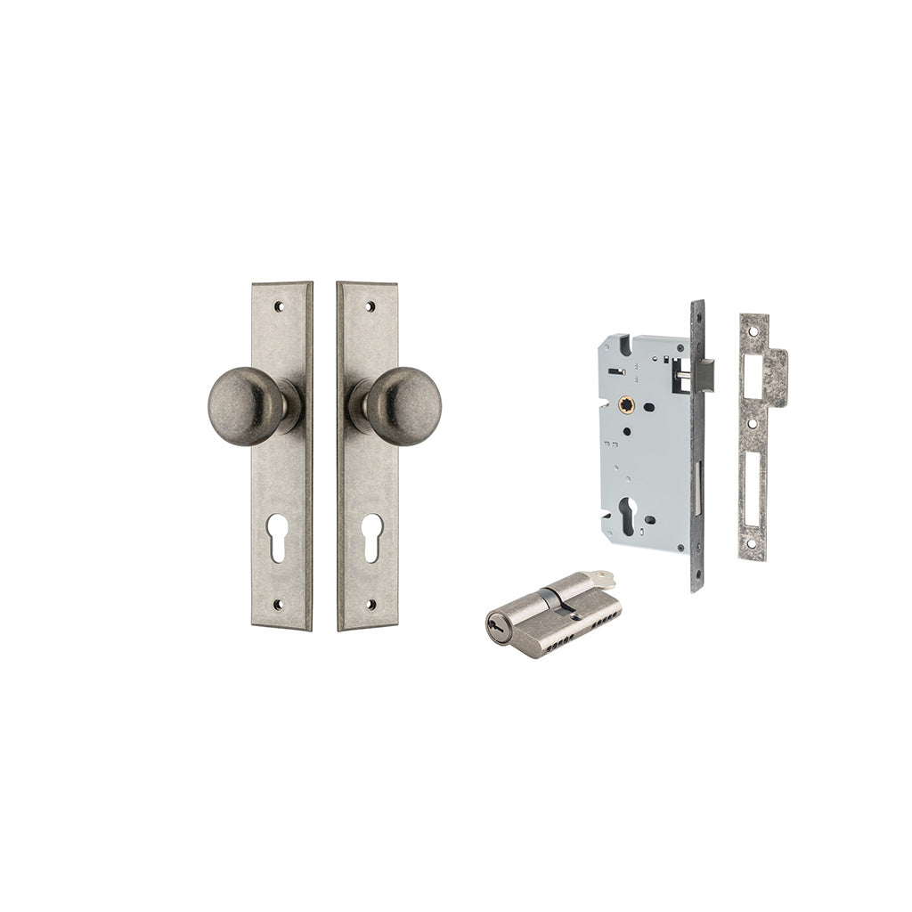 Cambridge Knob - Chamfered Backplate Distressed Nickel / Entrance / Entrance Kit Dual Function (Key-Key)