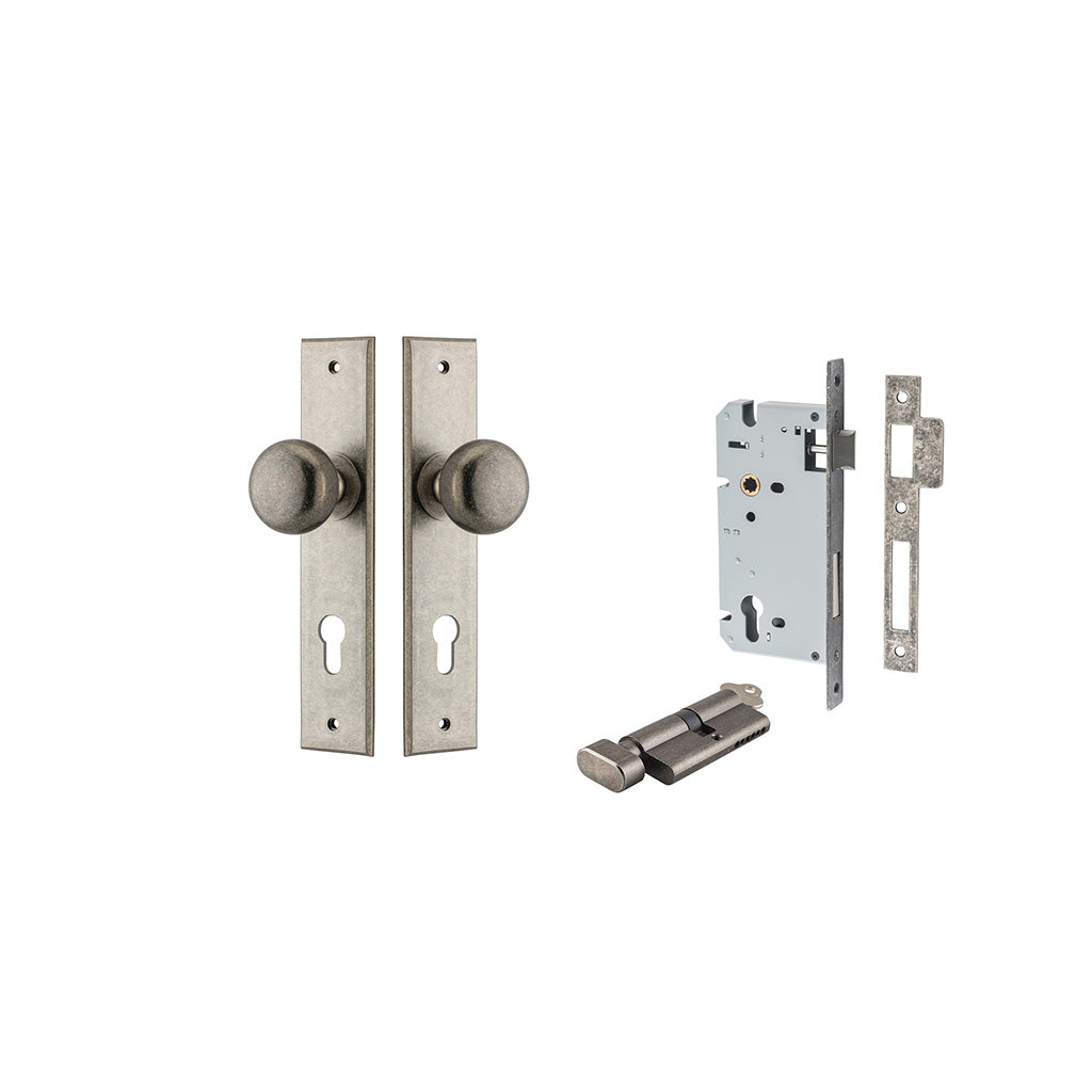 Cambridge Knob - Chamfered Backplate Distressed Nickel / Entrance / Entrance Kit (Key-Thumb)