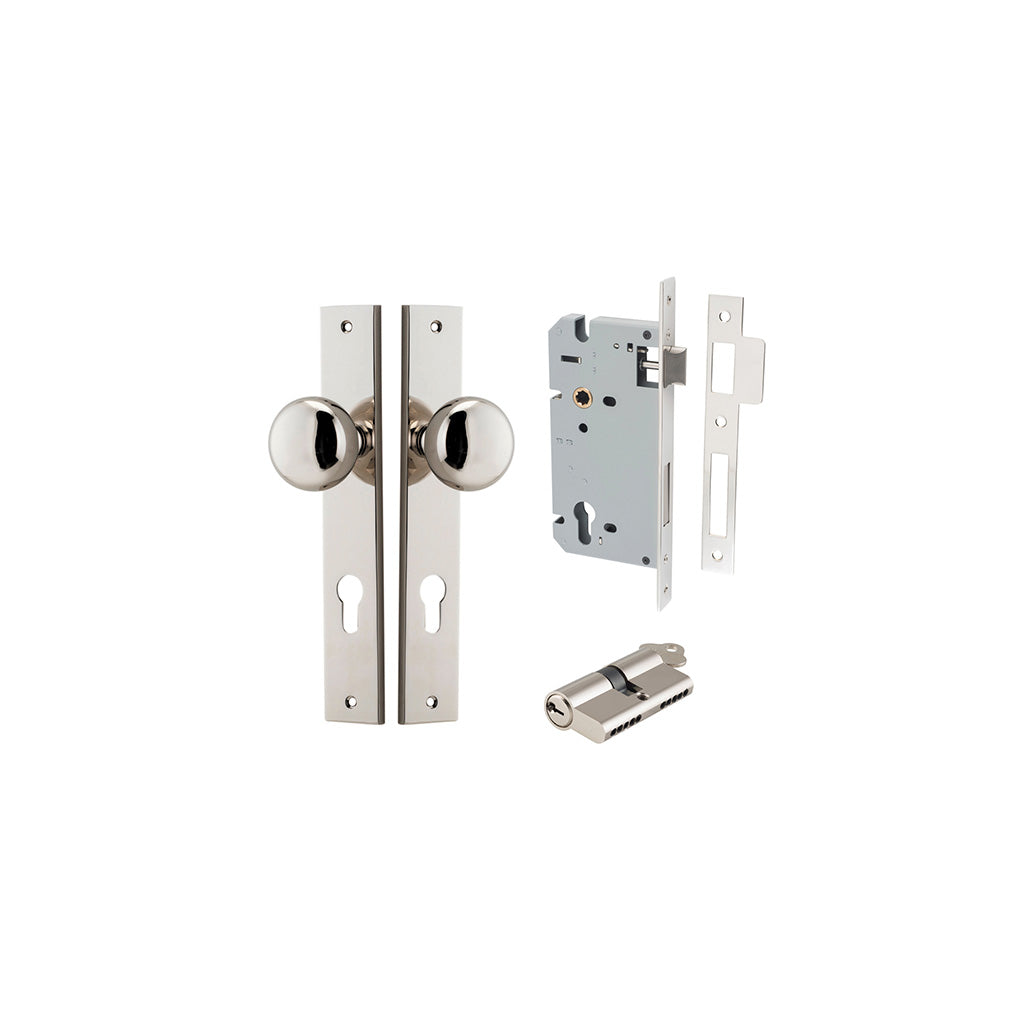 Cambridge Knob - Rectangular Backplate Polished Nickel / Entrance / Entrance Kit Dual Function (Key-Key)