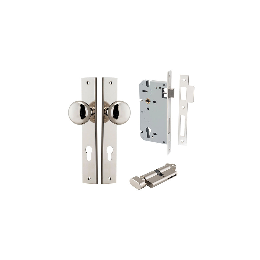 Cambridge Knob - Rectangular Backplate Polished Nickel / Entrance / Entrance Kit (Key-Thumb)
