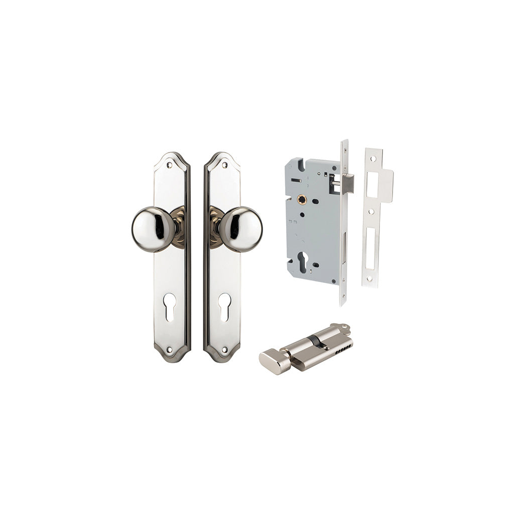 Cambridge Knob - Shouldered Backplate Polished Nickel / Entrance / Entrance Kit (Key-Thumb)