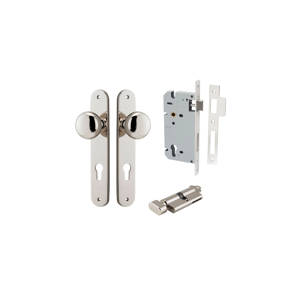 Cambridge Knob - Oval Backplate Polished Nickel / Entrance / Entrance Kit (Key-Thumb)