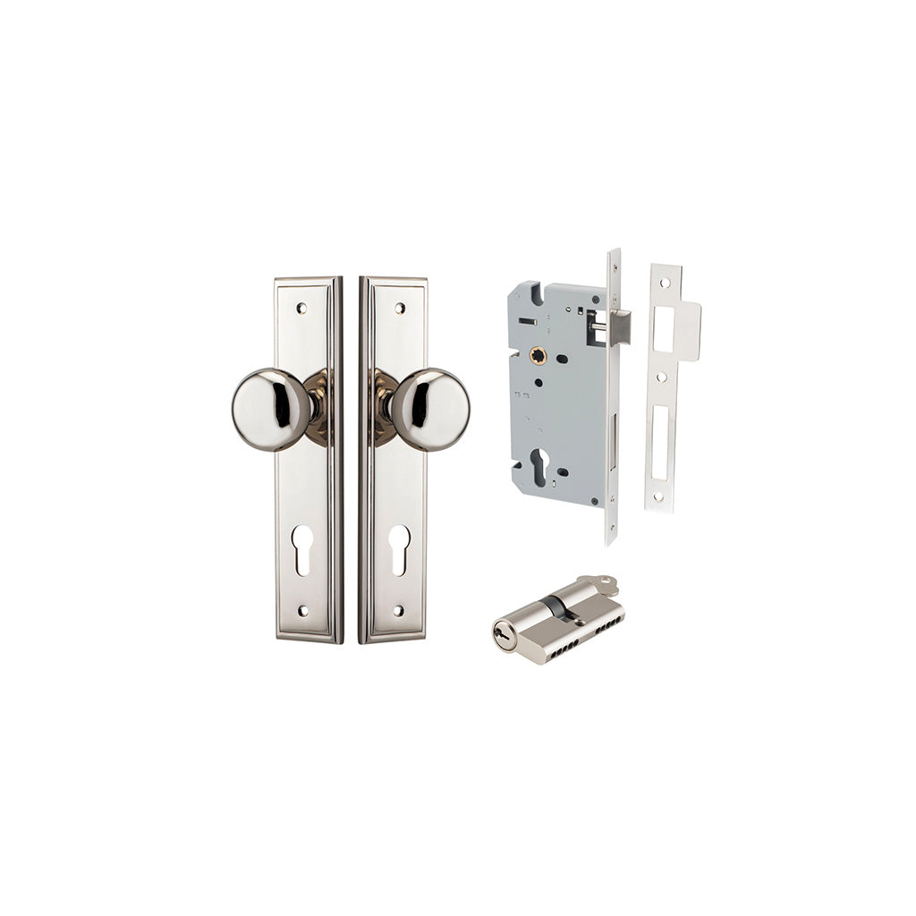 Cambridge Knob - Stepped Backplate Polished Nickel / Entrance / Entrance Kit Dual Function (Key-Key)