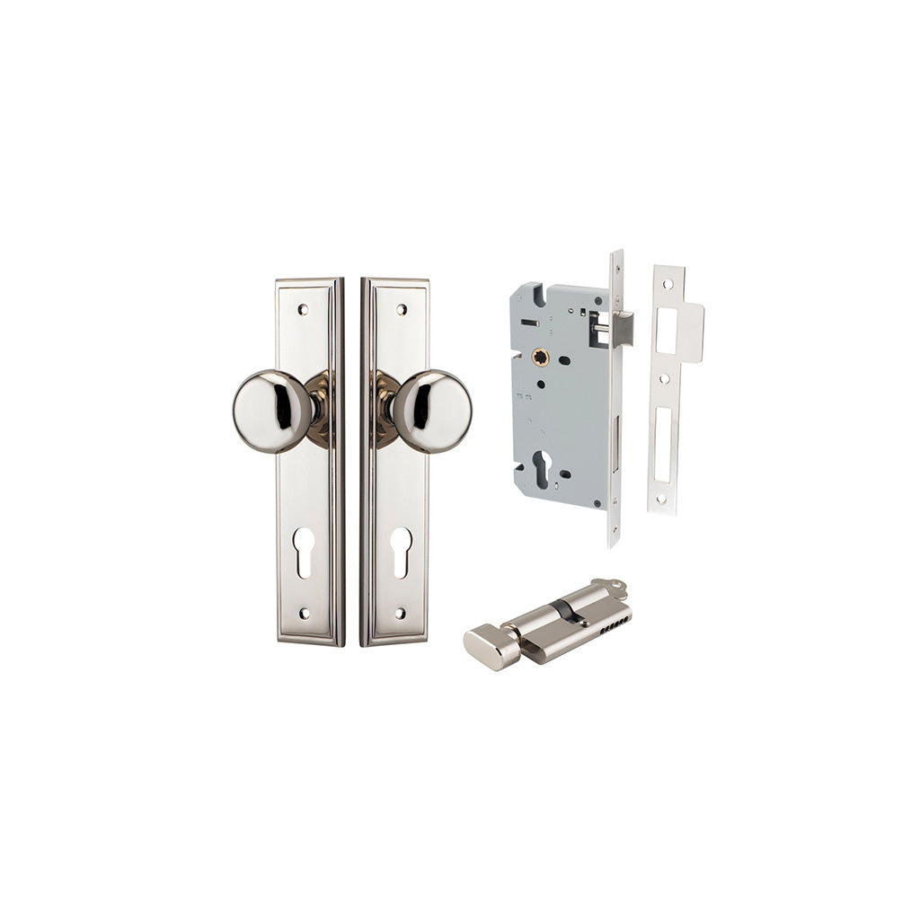 Cambridge Knob - Stepped Backplate Polished Nickel / Entrance / Entrance Kit (Key-Thumb)