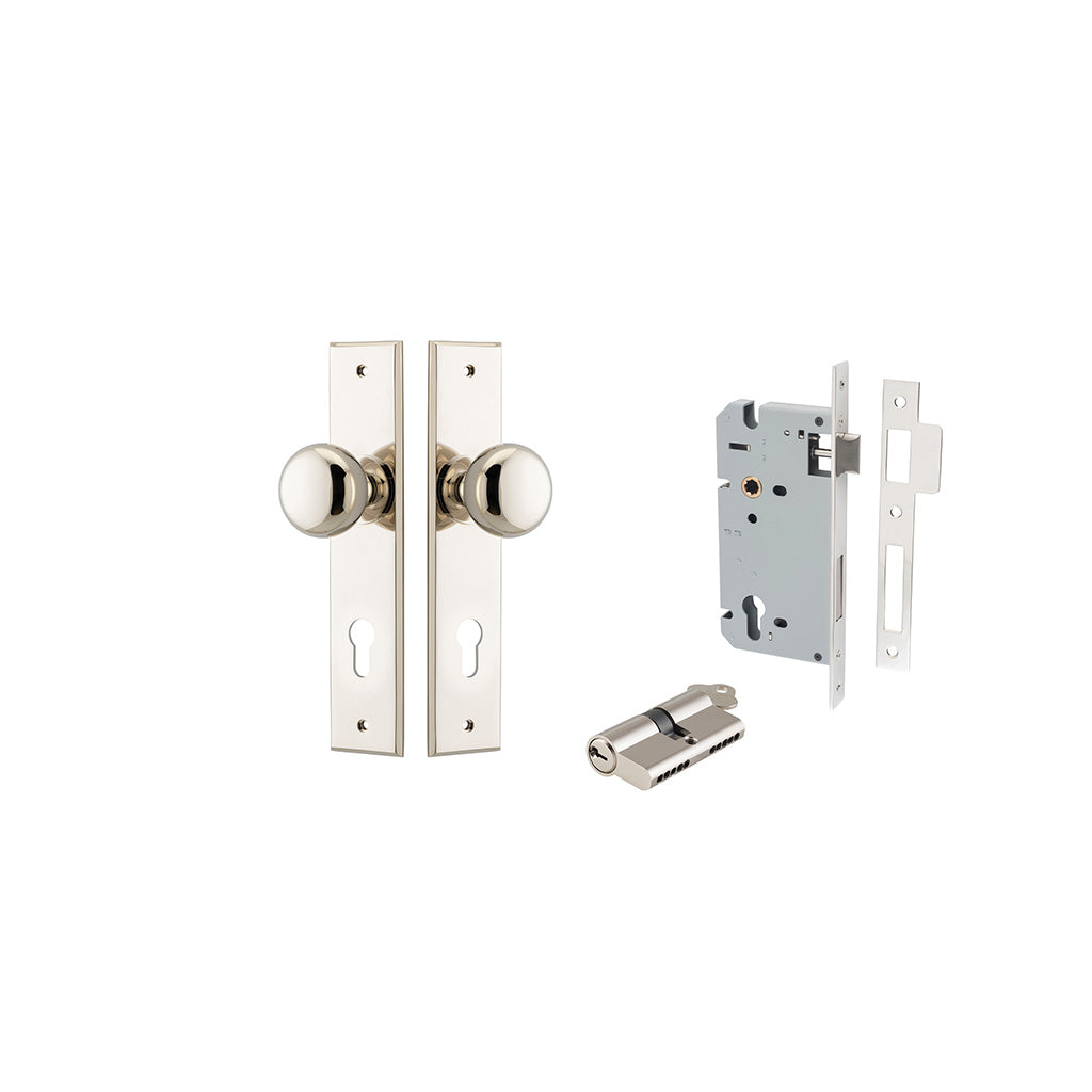 Cambridge Knob - Chamfered Backplate Polished Nickel / Entrance / Entrance Kit Dual Function (Key-Key)