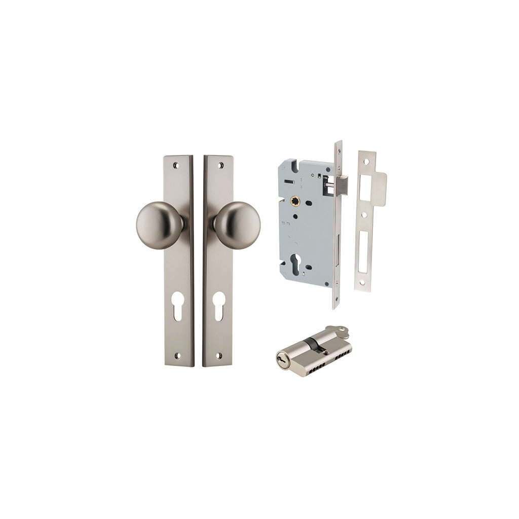 Cambridge Knob - Rectangular Backplate Satin Nickel / Entrance / Entrance Kit Dual Function (Key-Key)
