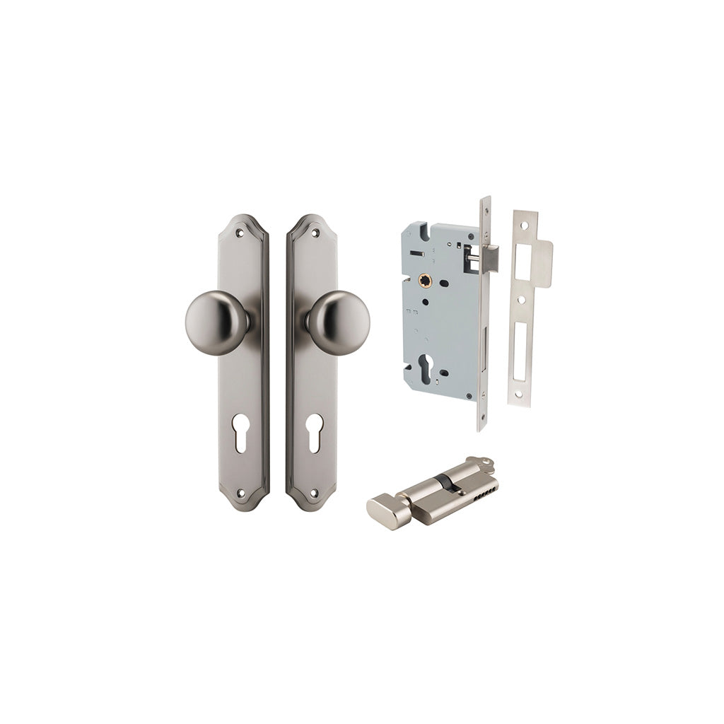 Cambridge Knob - Shouldered Backplate Satin Nickel / Entrance / Entrance Kit (Key-Thumb)