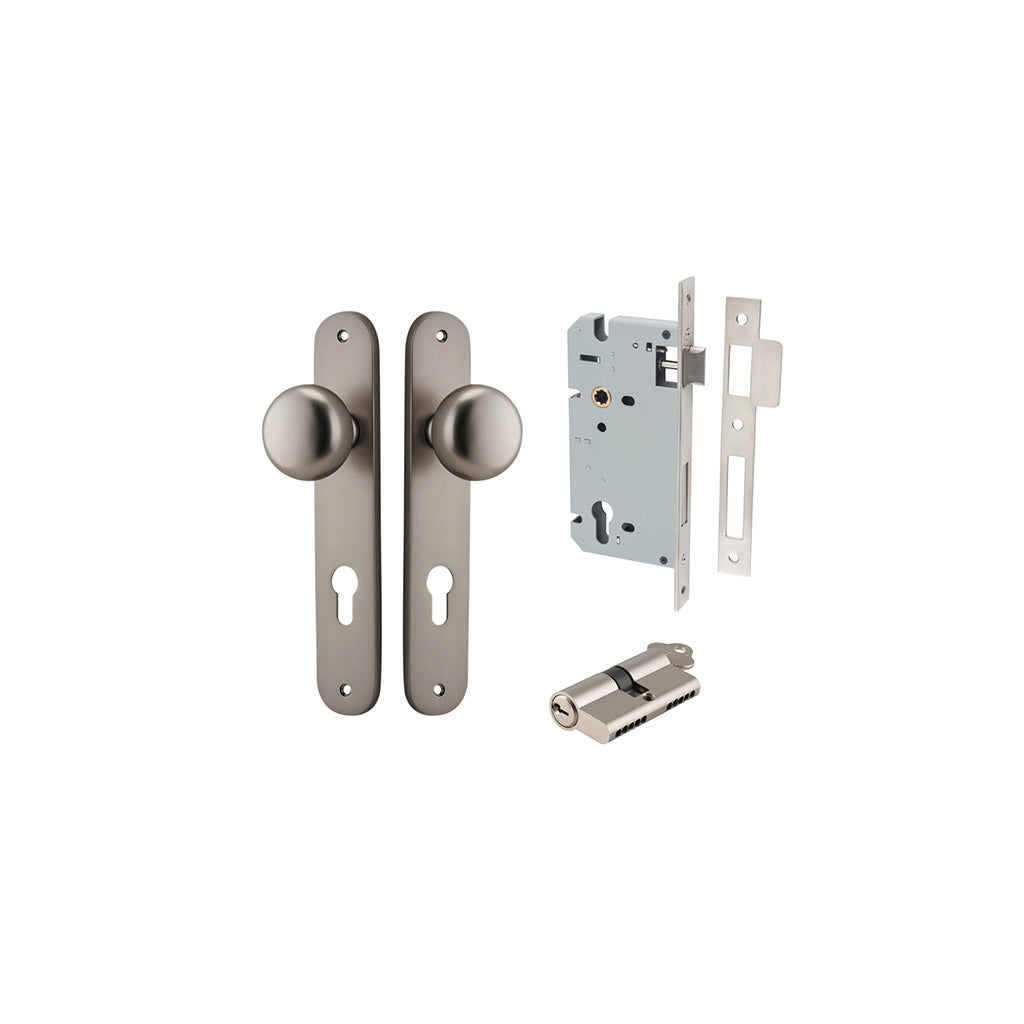Cambridge Knob - Oval Backplate Satin Nickel / Entrance / Entrance Kit Dual Function (Key-Key)