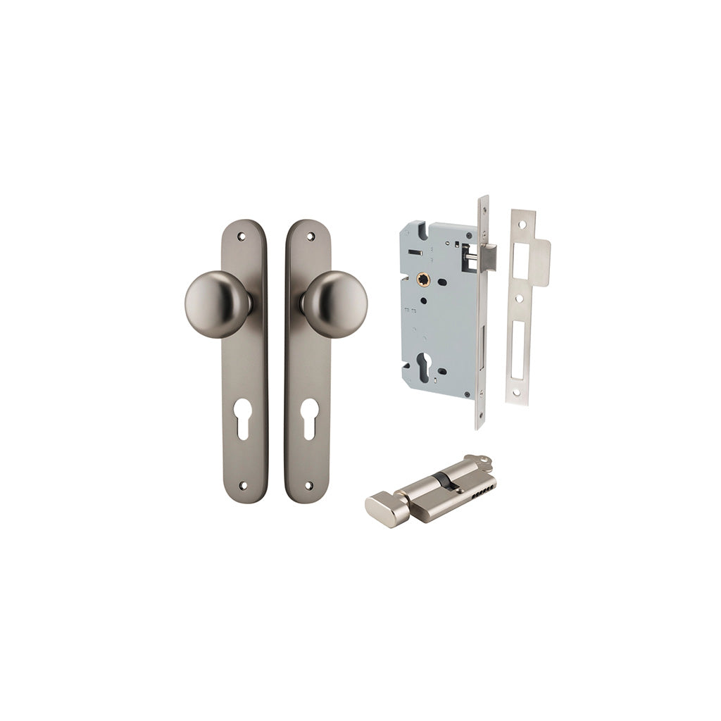 Cambridge Knob - Oval Backplate Satin Nickel / Entrance / Entrance Kit (Key-Thumb)