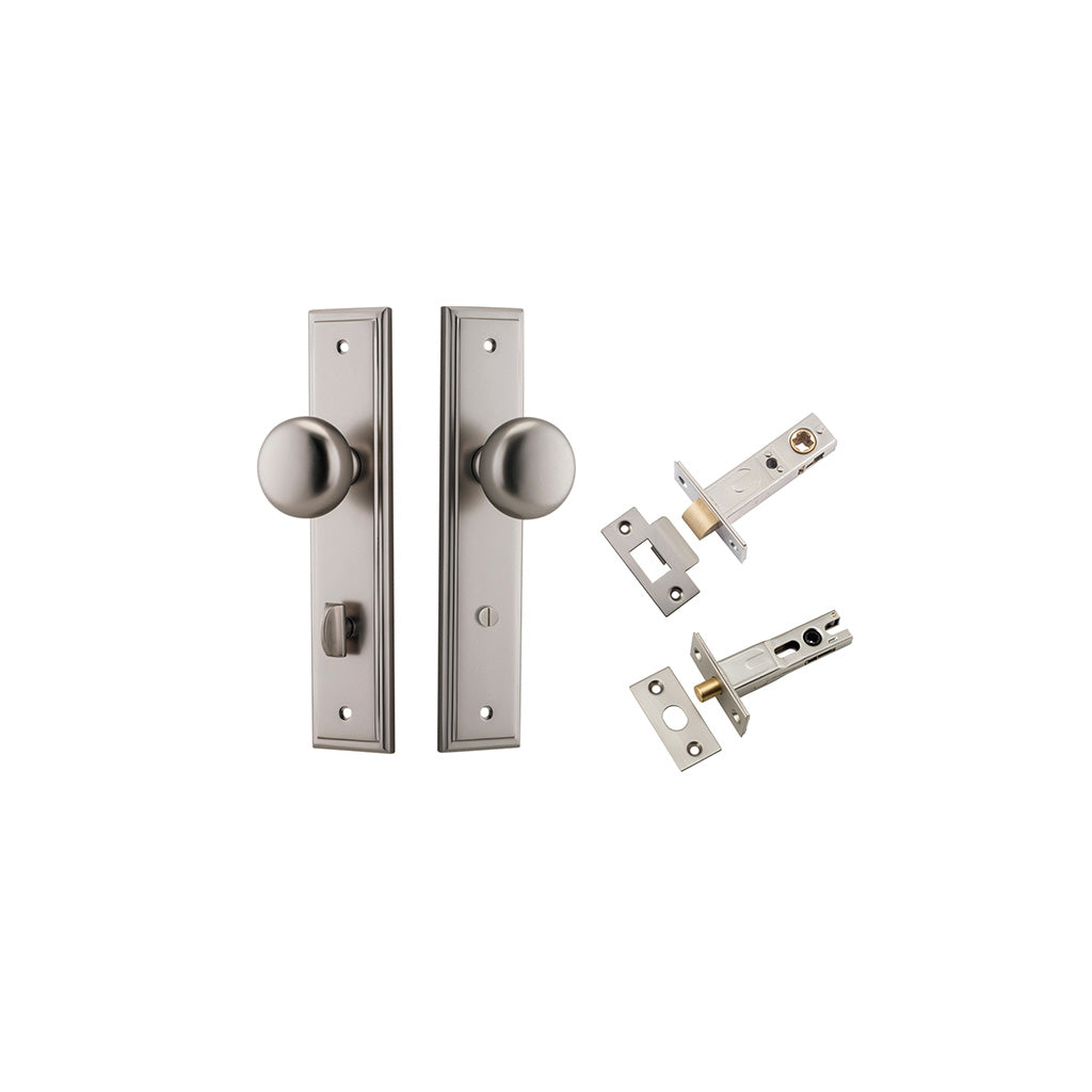 Cambridge Knob - Stepped Backplate Satin Nickel / Privacy / Separate Privacy Kit