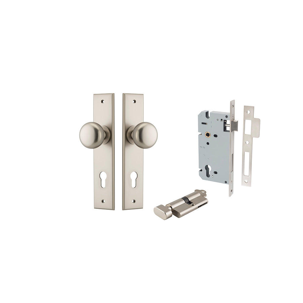 Cambridge Knob - Chamfered Backplate Satin Nickel / Entrance / Entrance Kit (Key-Thumb)