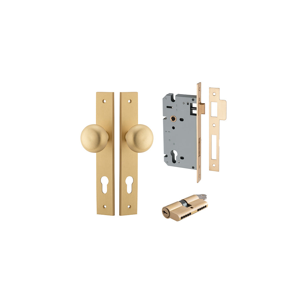 Cambridge Knob - Rectangular Backplate Brushed Brass / Entrance / Entrance Kit Dual Function (Key-Key)