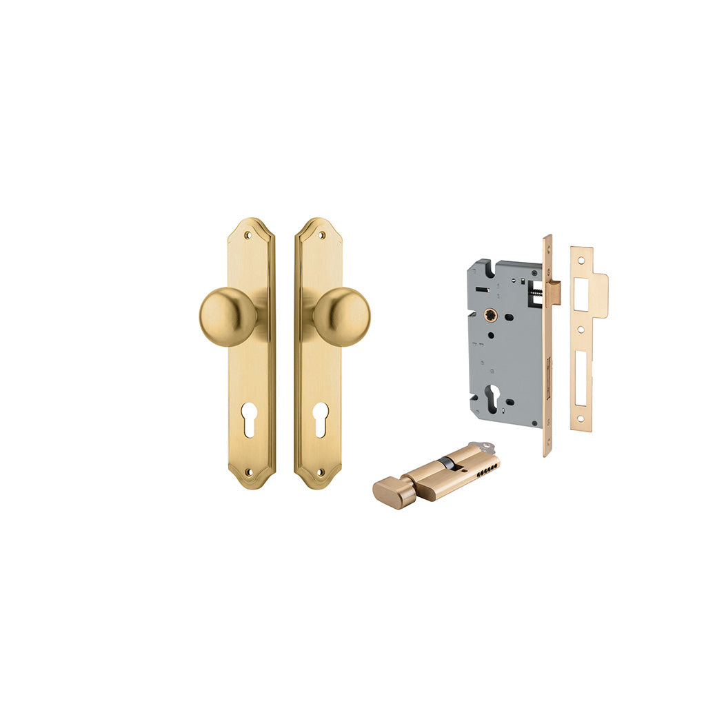 Cambridge Knob - Shouldered Backplate Brushed Brass / Entrance / Entrance Kit (Key-Thumb)