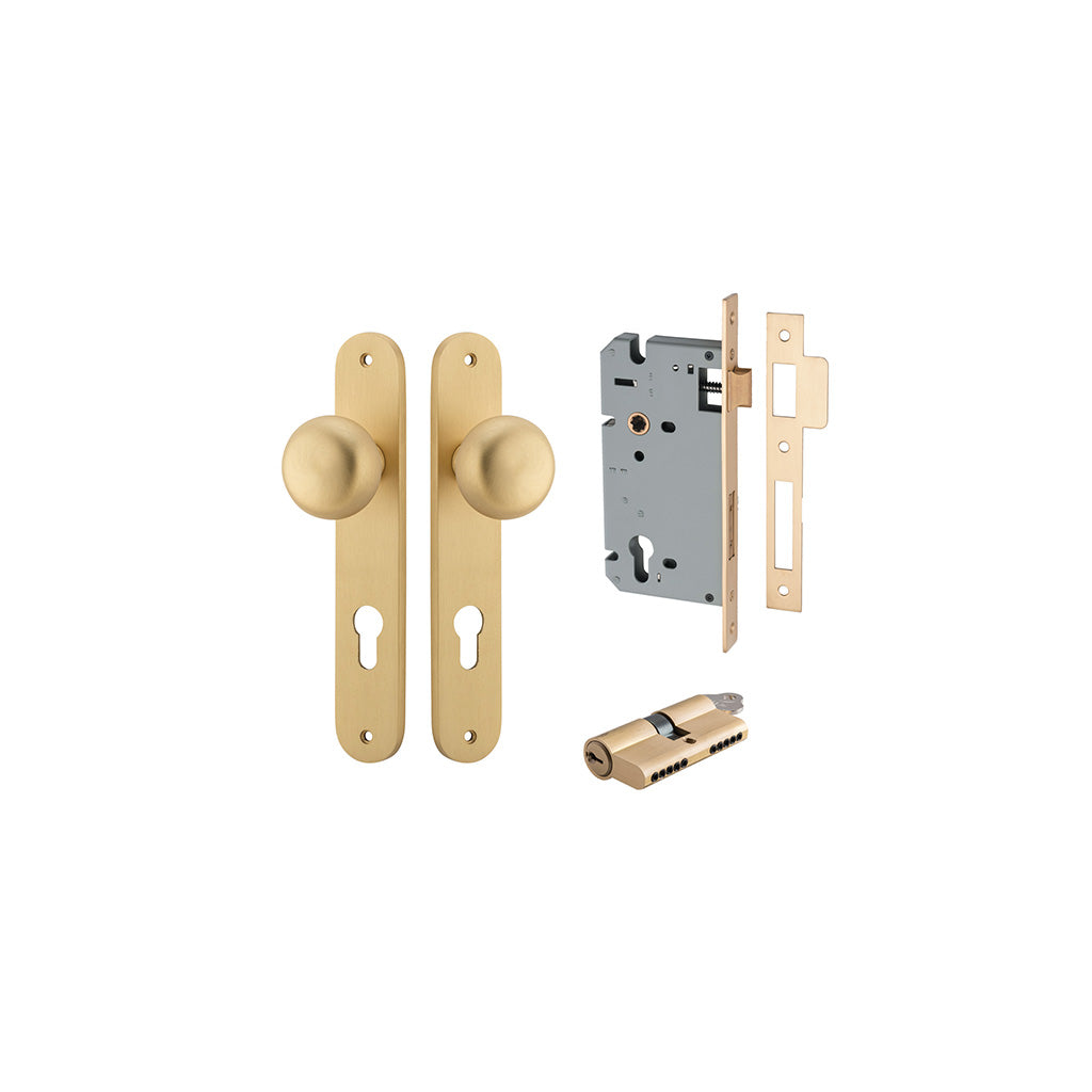 Cambridge Knob - Oval Backplate Brushed Brass / Entrance / Entrance Kit Dual Function (Key-Key)