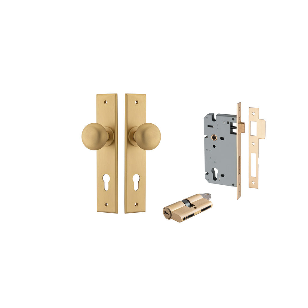 Cambridge Knob - Chamfered Backplate Brushed Brass / Entrance / Entrance Kit Dual Function (Key-Key)