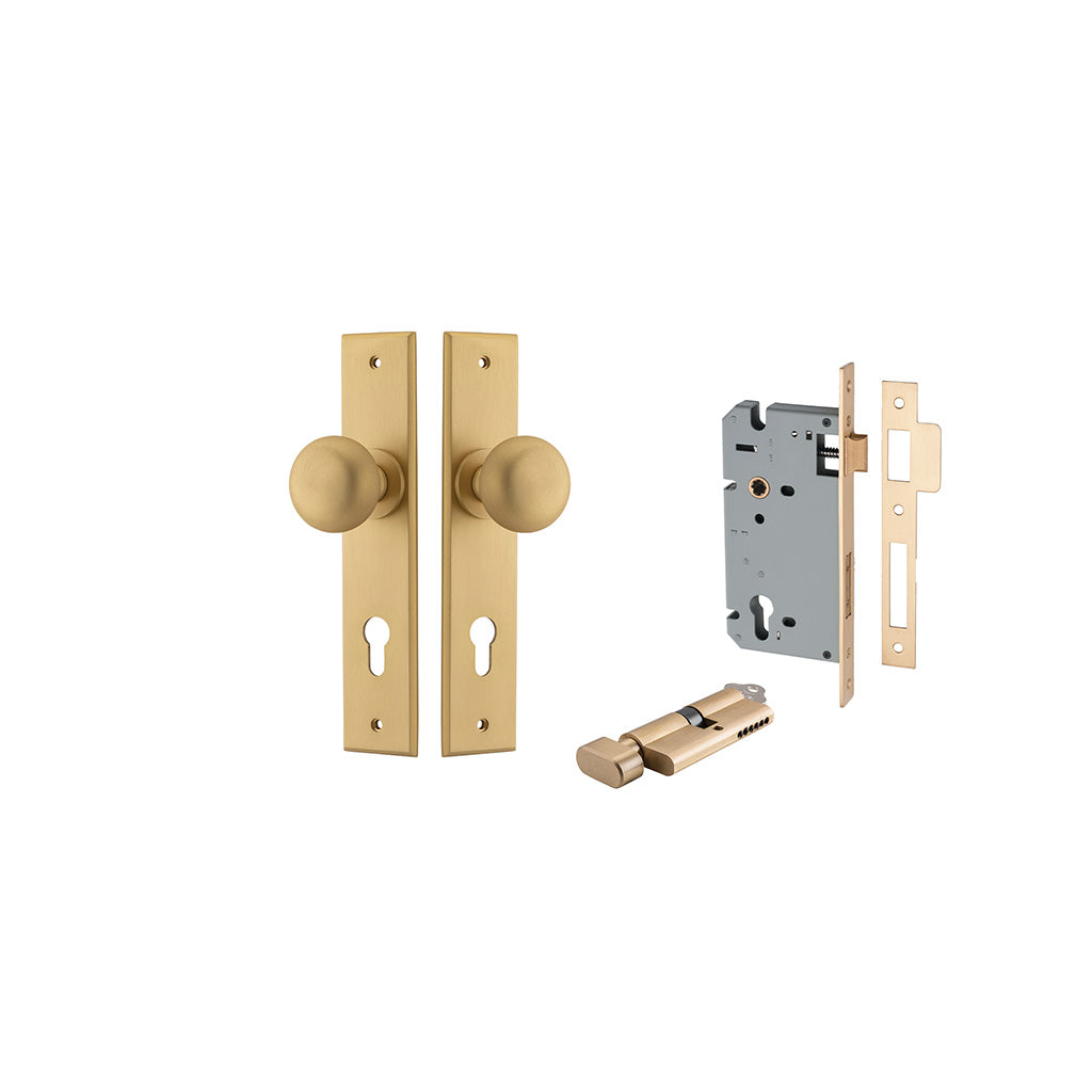 Cambridge Knob - Chamfered Backplate Brushed Brass / Entrance / Entrance Kit (Key-Thumb)