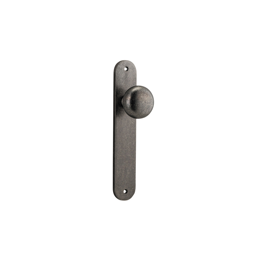 Cambridge Knob - Oval Backplate Distressed Nickel / Passage / Lever Set Only